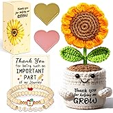 itswordpiz Teacher Appreciation Gifts for Women, Teacher Gifts for Valentines Christmas Birthday Graduation, Positive Handmade Crochet Sunflower Thank You Gifts