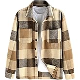 ZAFUL Men's Plaids Shirt Long Sleeve Button Down Lightweight Flannel Jacket Wool Blend Shacket Casual Shirts with Pockets