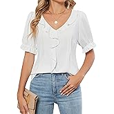 Blooming Jelly Womens Dressy Casual Blouse Business Short Sleeve Shirt Ruffle Pleated V Neck Work Summer Tops 2025