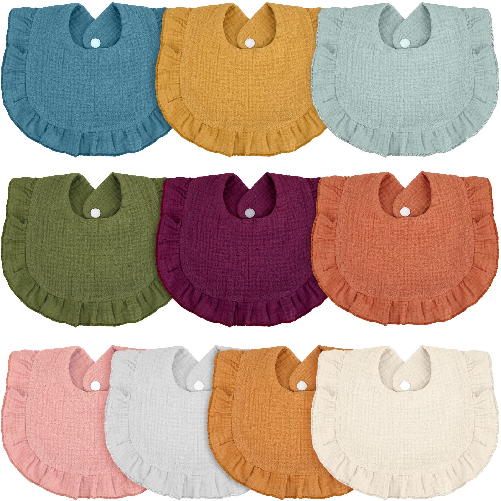 Photo 1 of Seematn 10 Pcs Baby Muslin Bibs Drool Bibs Bandana Ruffle Soft Cotton for Newborn Baby Infants Girl Teething Toddlers Boy(Classic Colors)
