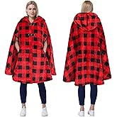 Catalonia Women's Poncho Cape, Oversized Sherpa Fleece Cloak Coat, Snuggly Hooded Wearable Blanket, Gift Idea for Women Mom