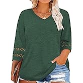 Chulianyouhuo Womens Plus Size Tops 3/4 Lace Sleeve Dressy Casual Blouses Trendy V Neck T Shirts Loose Fit Tees Tunic