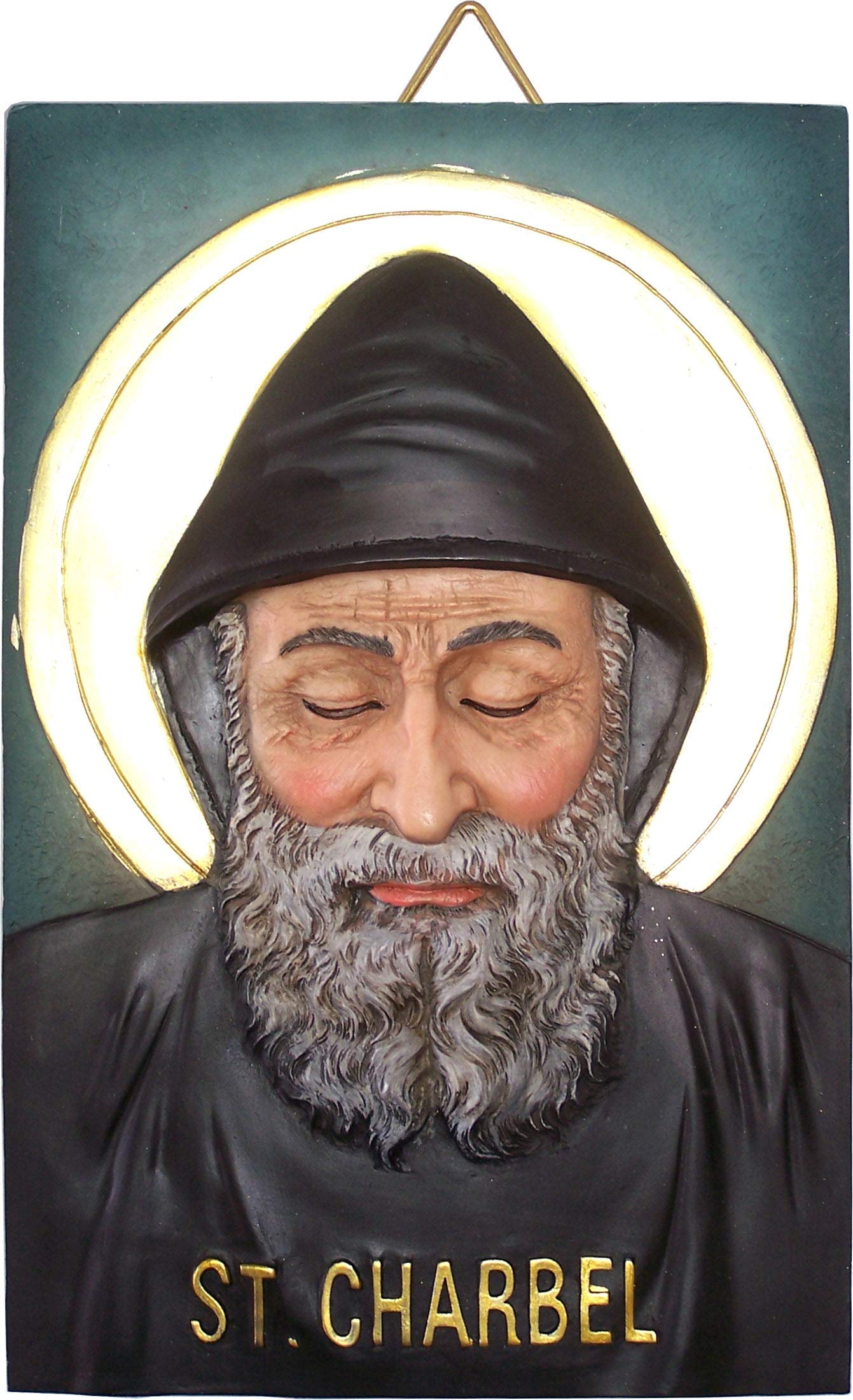 Holy Land Market Mar Charbel (Saint Charbel - Maronite Saint) 3-D Raised Icon Polyresin Plaque (29 x