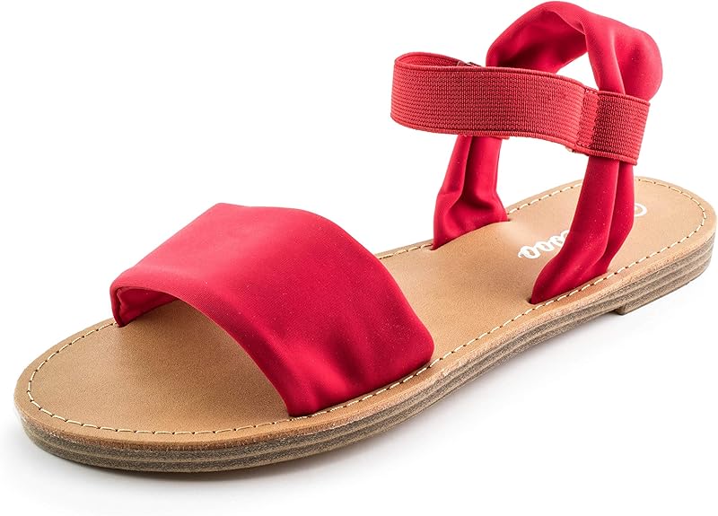 Amazon.com | Weeboo Womens Fabric Band Elastic Anckle Strap Flat Sandals (Red, 11) | Sandals