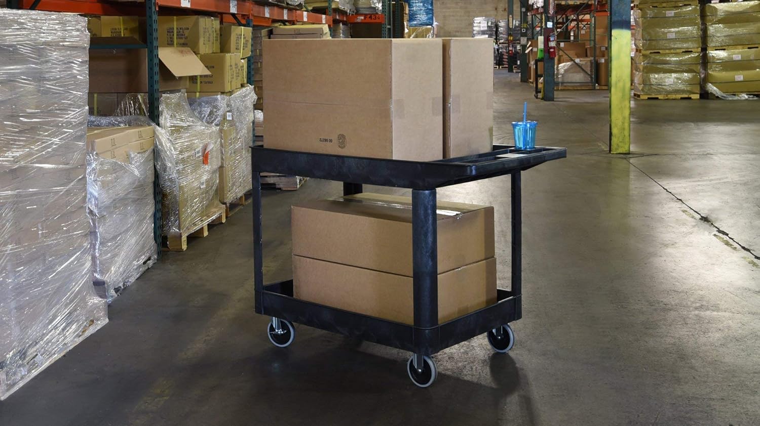 Stand Steady Original Tubstr Extra Large Utility Cart - Heavy Duty Tub Cart Holds up to 500 Pounds - 2 Shelf, Huge Rolling Cart - Great for Warehouse, Garage and More (45.5 x 24.5 / Black): Furniture & Decor