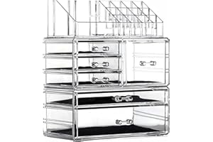 Cq acrylic 3 Pack Clear Makeup Organizer Countertop, Stackable 6 Drawers Skincare Organizer,Cute Skin Care Organizer for Vanity Hair Clip,Jewelry,Beauty Product Desk and Make Up Organizers for Vanity