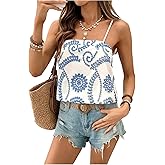 SweatyRocks Women's Floral Textured Cami Top Sleeveless Spaghetti Strap Summer Boho Vacation Tops