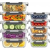 Dealusy 10 Sets 36 oz &amp; 12 oz Glass Food Storage Containers with lids, Gray | 20-Piece Airtight Leak-proof Glass Meal Prep Containers with Lids, Microwave Oven Freezer Dishwasher Safe