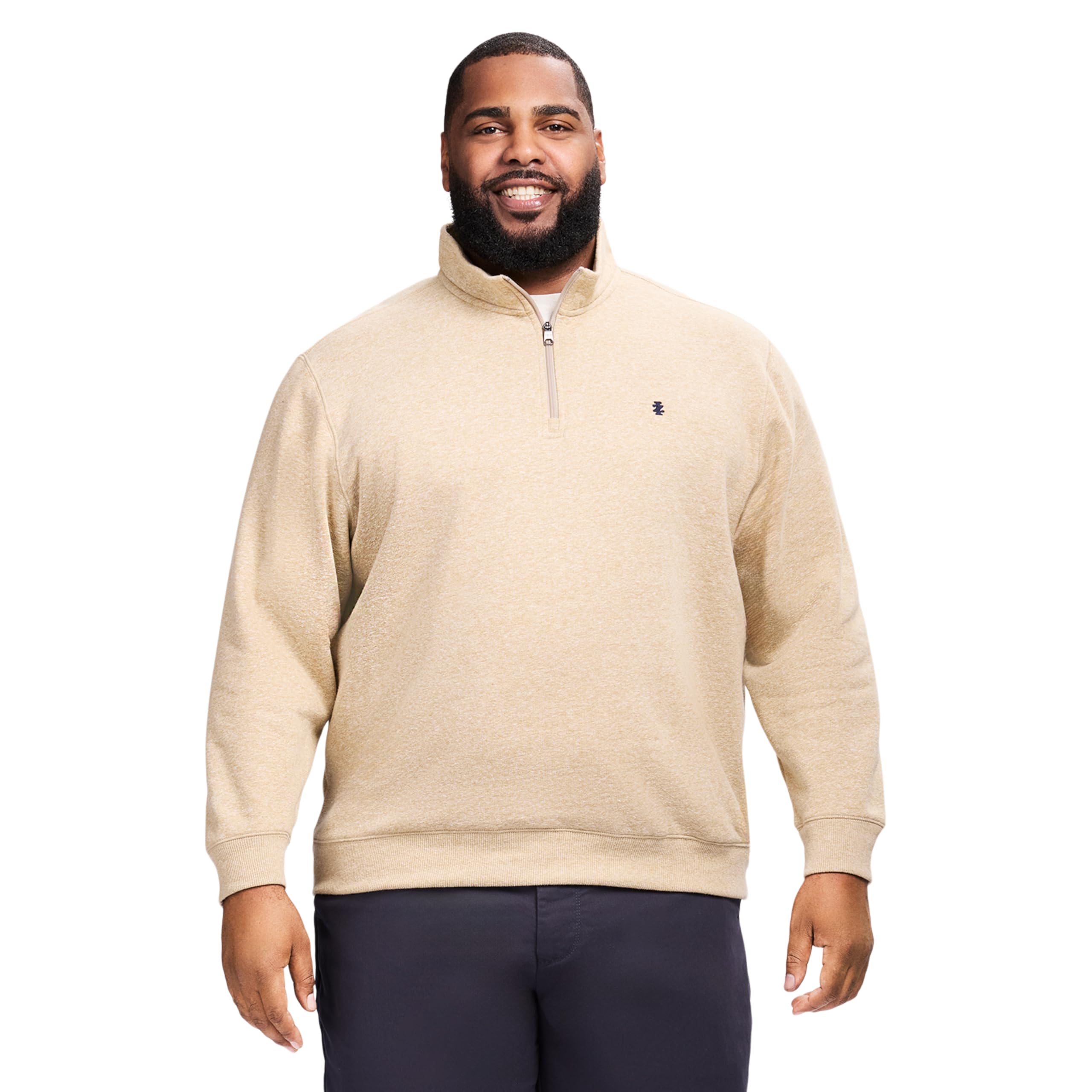 IZOD Men’s Big and Tall Advantage Performance Quarter Zip Fleece Pullover Sweatshirt, Camel Heather, 3X-Large Big