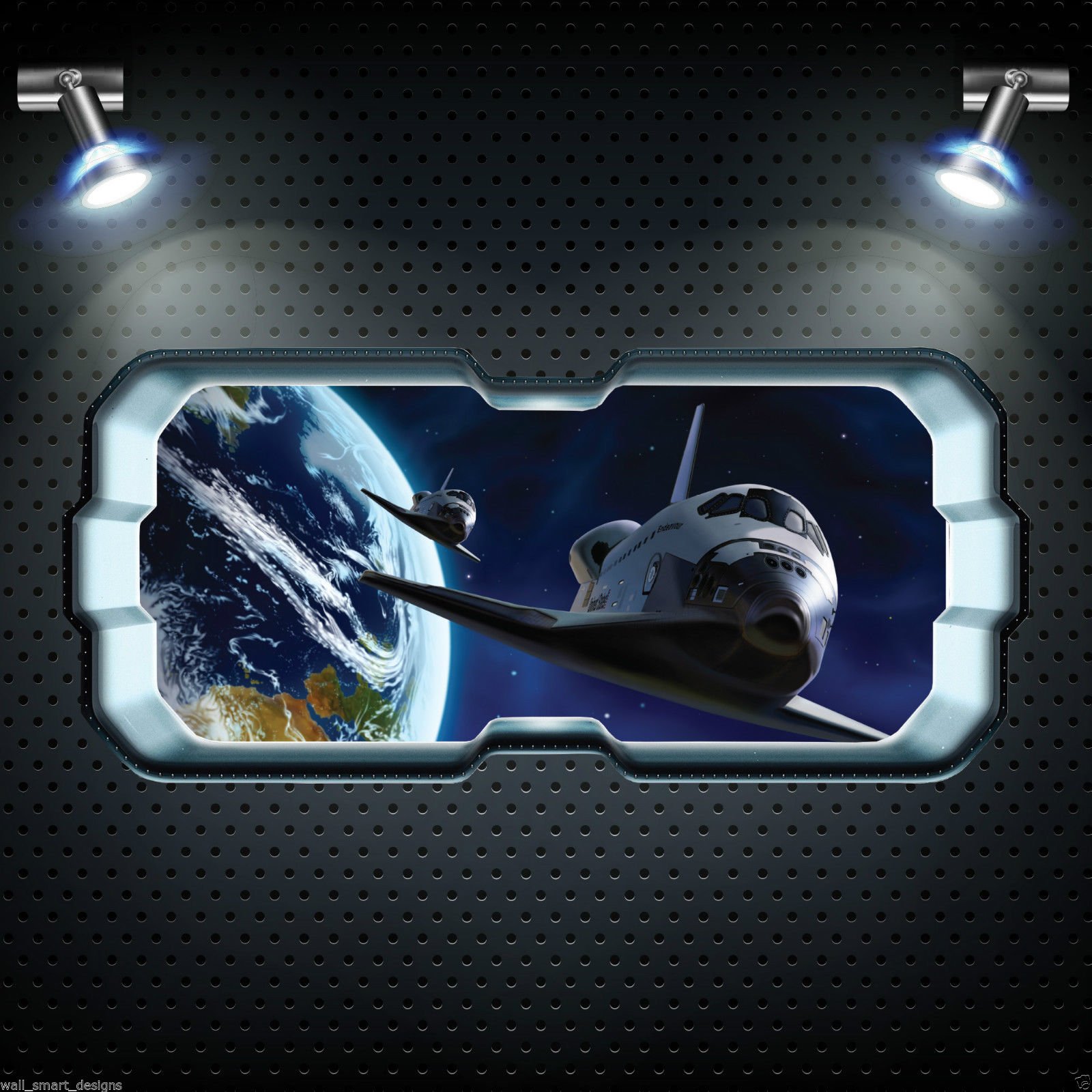 Space Shuttle Rocket Window Stars Full Colour Wall Art Sticker Decal Boy Bedroom WSDSW1