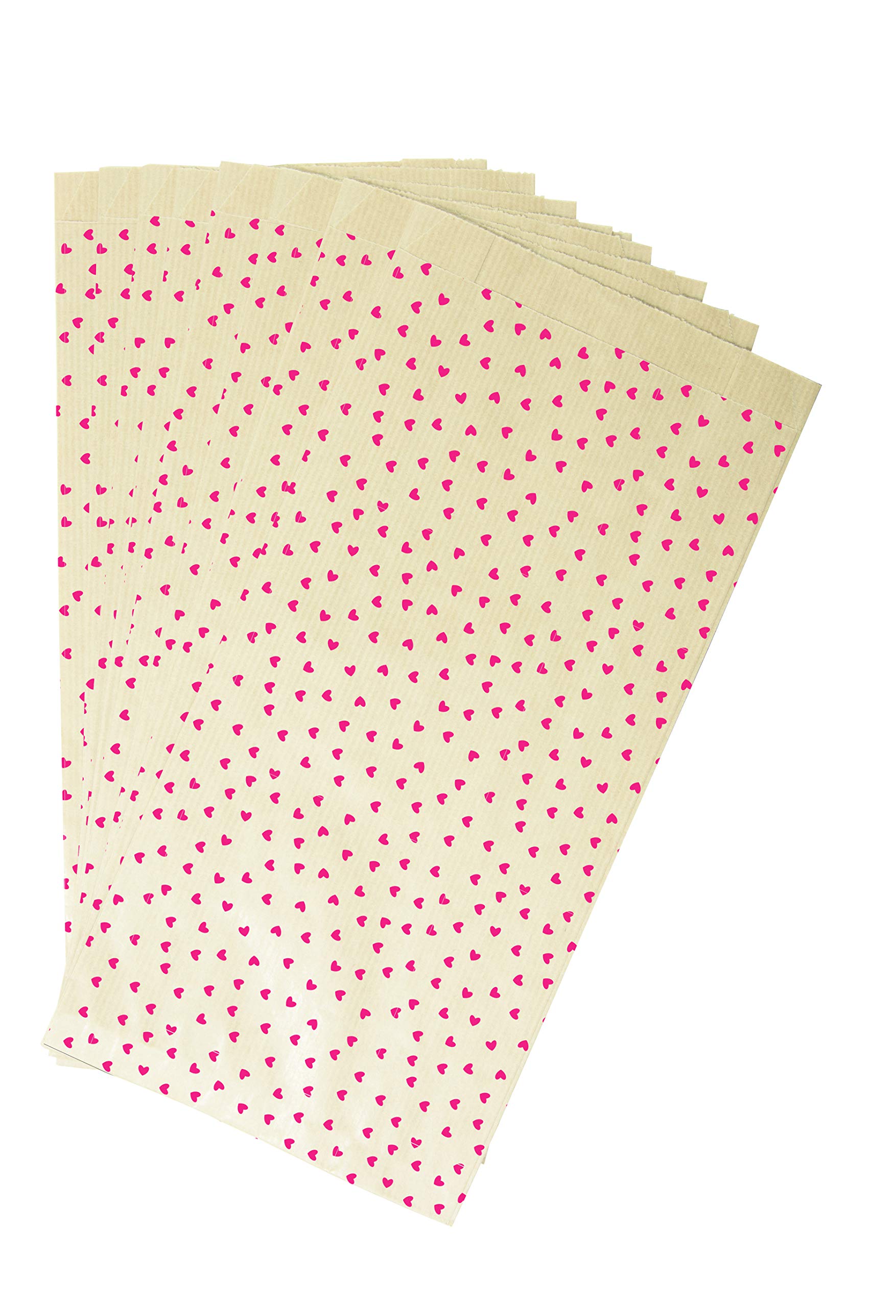 Clairefontaine 394106C - One Bag Of 50 Kraft Pouches - Size: 11x21+5cm - Pattern: Hearts - Ideal for: Candy, Candy, Pockets, Gift Wrapping, Kraft Gift Bags