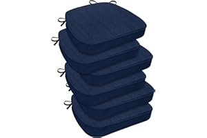 downluxe Indoor Chair Cushions for Dining Chairs, D-Shaped Chair Pads with Ties, Non Slip Memory Foam Dining Chair Cushions, 17" x 16" x 2.5", Blue, 6 Pack