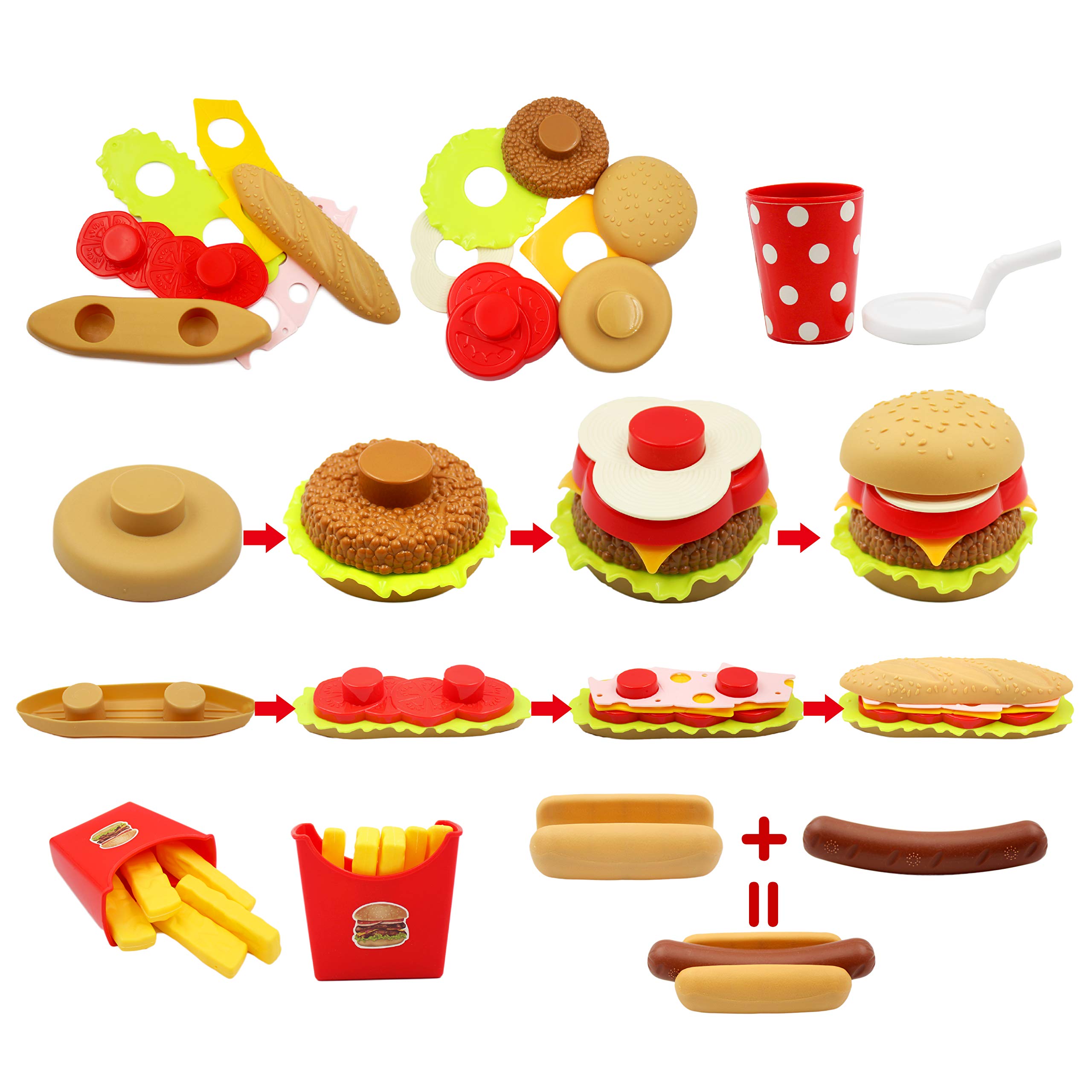 Shooback Play Kitchen Accessories, Pretend Kitchen Sets Kids Play Food, Children Toy Food Play, Fake Food for 3,4,5,6,7,8 Year Old and Up, Gift Game for Girls, Kids, Toddlers with Smile Dinner Bell