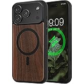 kwmobile Case for Apple iPhone 17 Pro Max Case - Compatible with MagSafe - Shock Absorbing TPU Phone Cover - Edge Protection - Dark Brown/Black Wood
