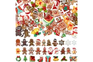 Giegxin 40 Pcs Christmas Resin Charm Kawaii Gingerbread Snowman Santa Xmas Tree Flat Back Cabochon Accessories Cute Embellishments Bulk for Christmas Decoration Jewelry Cellphone Case Scrapbooking DIY