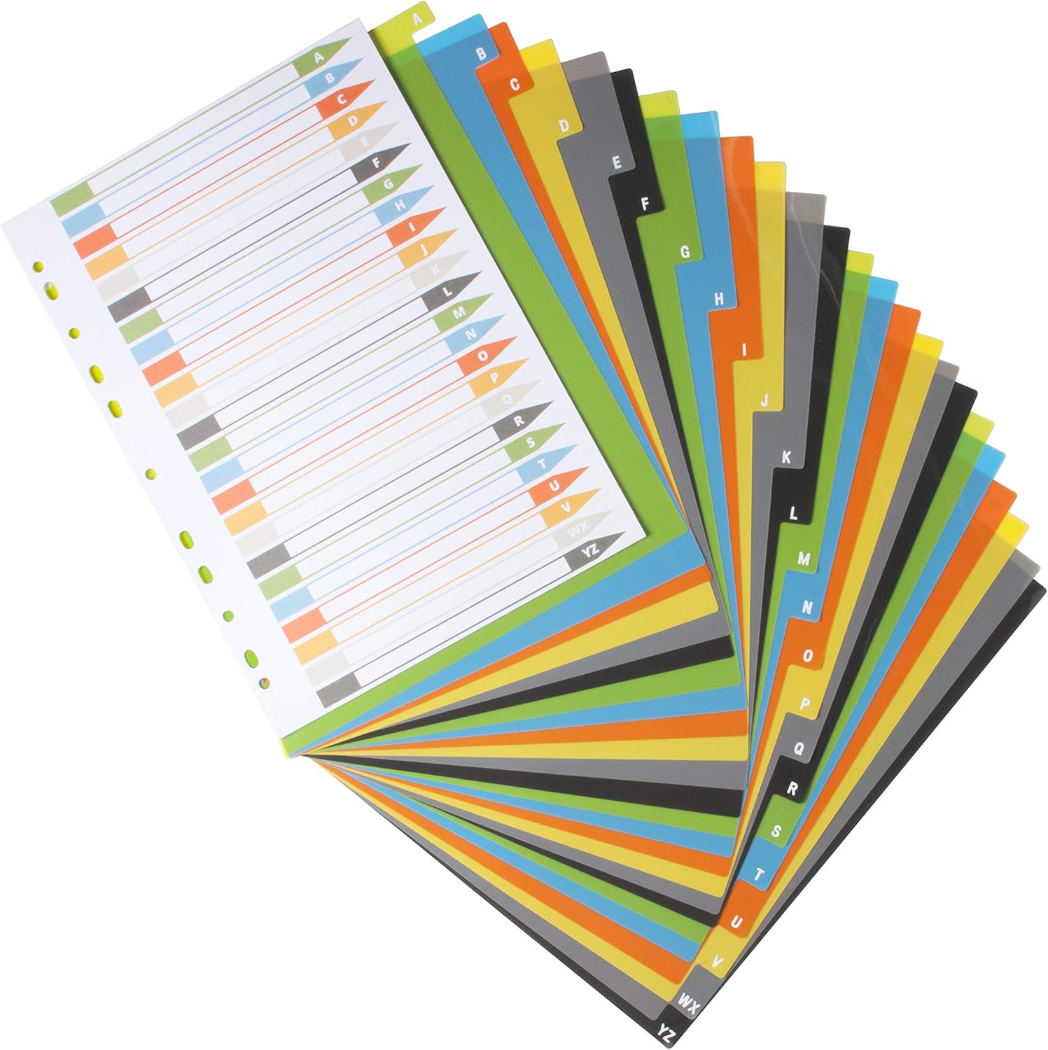 eco-eco A4 50% Recycled Multipunched Reinforced Colour Recycled Set 24 A-Z Wide Index File Dividers 200mic (Pack of 4) - Image 3