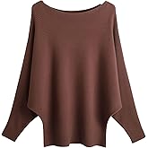 FULIER Women Oversized Boat Neck Batwing Sleeves Dolman Knitted Sweaters Lightweight Pullovers Tops One Size