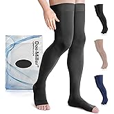 Doc Miller Thigh High Open Toe Compression Stockings 15-20mmHg for Varicose Veins, Pregnancy Support Open Toe Thigh High Compression Socks for Women and Men
