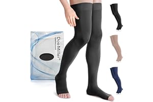 Doc Miller Thigh High Open Toe Compression Stockings 15-20mmHg for Varicose Veins, Pregnancy Support Open Toe Thigh High Compression Socks for Women and Men
