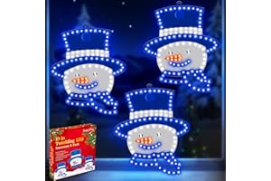 HappyAlley 3 Pack 10" Christmas Classics Twinkling LED Snowman, Hi Vibrant Aluminum Frame Snowman Window Silhouette Lights Blue White and Orange Light Home Accents Christmas Indoor Outdoor Decoration