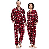 COLORFULLEAF Couples Matching Chritsmas Pajamas Sets Fleece Plaid Button Down Pjs Set Soft Warm Loungewear with Pockets
