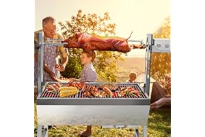 OLIPIC 37" Electric Rotisserie Grill, Pig Lamb Spit Roaster Stand Rotisserie 132 Lbs Capacity With Adjustable Height, BBQ Charcoal Rotisserie Grill Kit Stainless Steel For Outdoor Party Camping