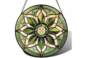 HWRHTR Stained Glass Window Hanging - White Green Boho Flower Suncatcher for Doors Window Home Sun Catchers Decor Christmas Mother's Day Birthday Gifts for Teacher Women Men Mom Nana 6.3 in