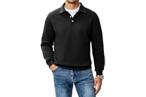 JMIERR Men's Casual Sweatshirt Long Sleeve Button Collared Basic Regular fit Pullover Polo Shirts