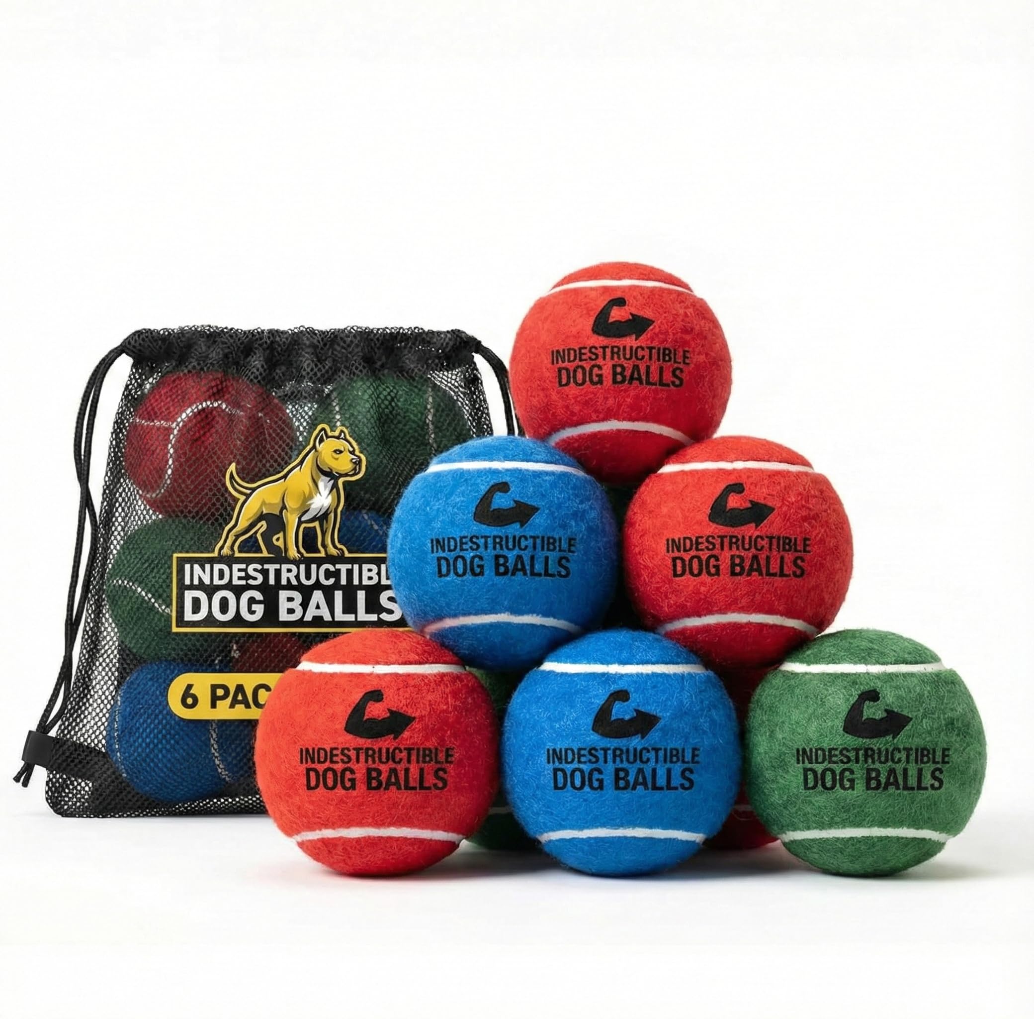 Big Game Hunters Indestructible Dog Ball 6-Pack – Interactive Dog Tennis Balls, Multi-Colour Puppy Teething Toy - Interactive Pet Toys - Puppy Pack