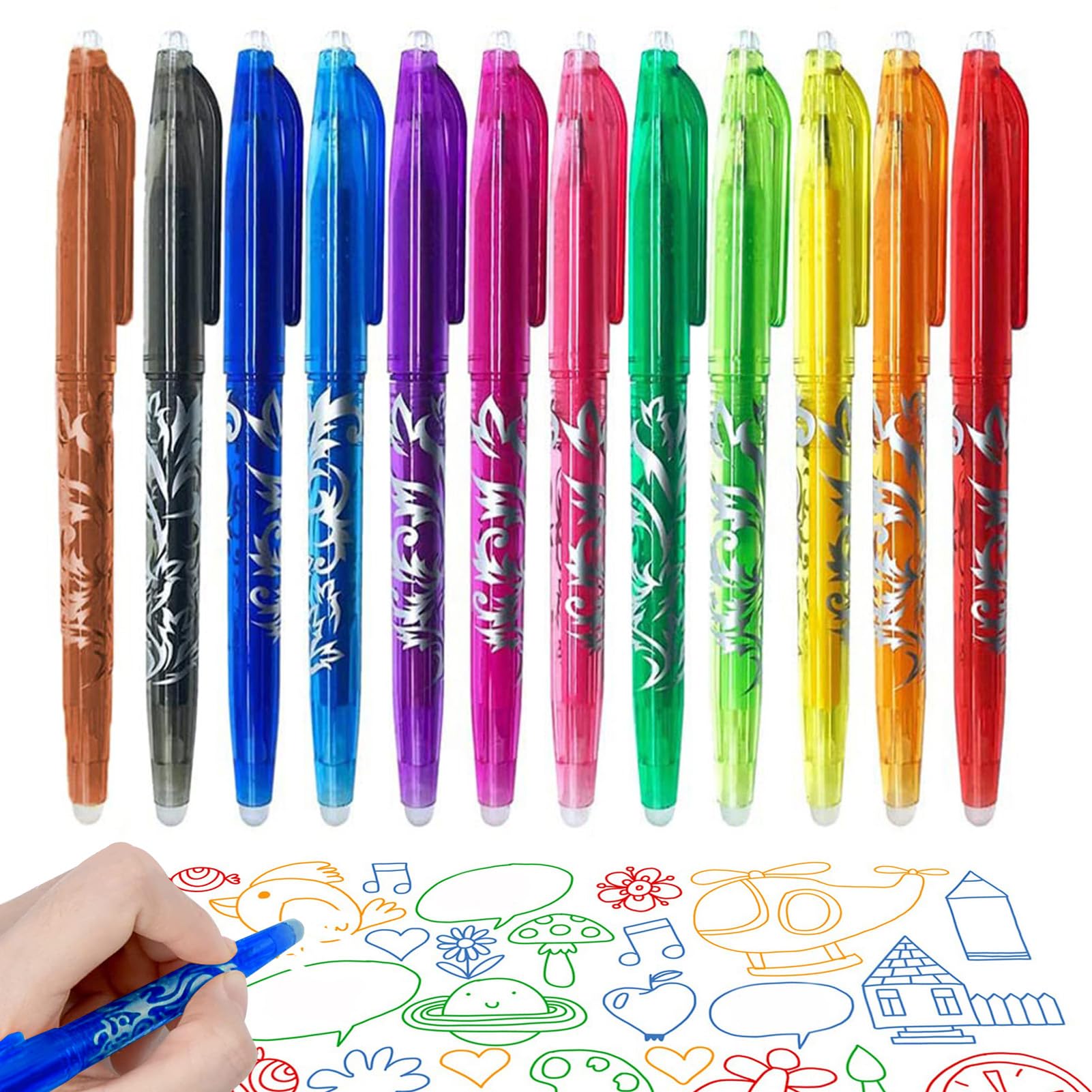 Photo 1 of 12pcs Erasable Pens Multicolor Set Smooth Writing Colorful Erasable Pen Quick-Dry Gel Ink Clean Erasing Marker Pens for Kids Students Adults School