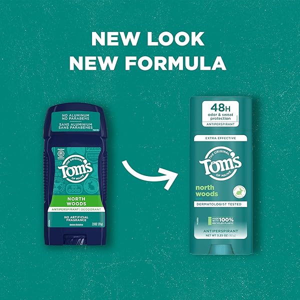 TOM’S OF MAINE NORTH WOODS ANTIPERSPIRANT FOR MEN AND WOMEN, WITH RECYCLED ALUMINUM, 3.25 OZ
