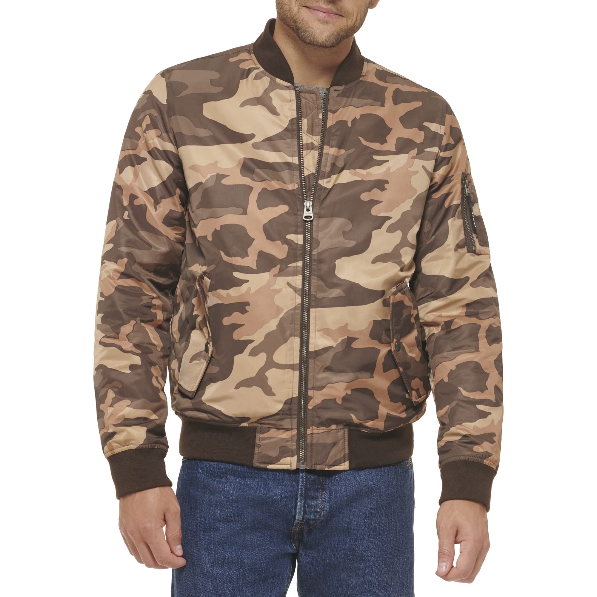 Levi's Men's MA-1 Flight Lightweight Zip-Up Bomber Jacket, Brown Camo MA-1 Filled, XX-Large Image