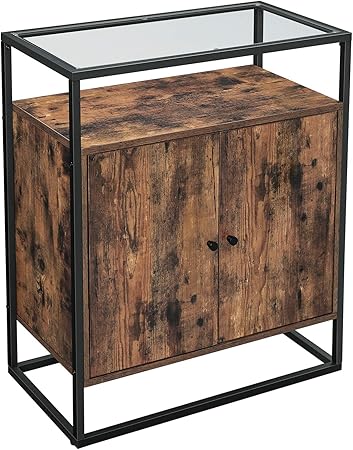 Vasagle Sideboard Storage Cabinet Kitchen Cabinet With Glass Surface Living Room Hallway Office Stable Steel Frame Tempered Glass Industrial Design Rustic Brown And Black Lsc013b01 Amazon Co Uk Kitchen Home