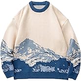 Yimoon Men Oversized Sweater Graphic Cable Knit Jumper Cute Unisex Crewneck Pullover