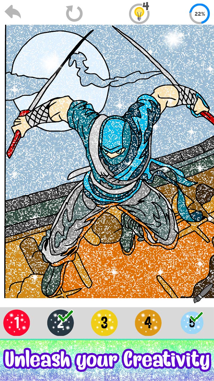 Ninja Color by Number Adult Paint + Glitter + Crayon + Oil Paint