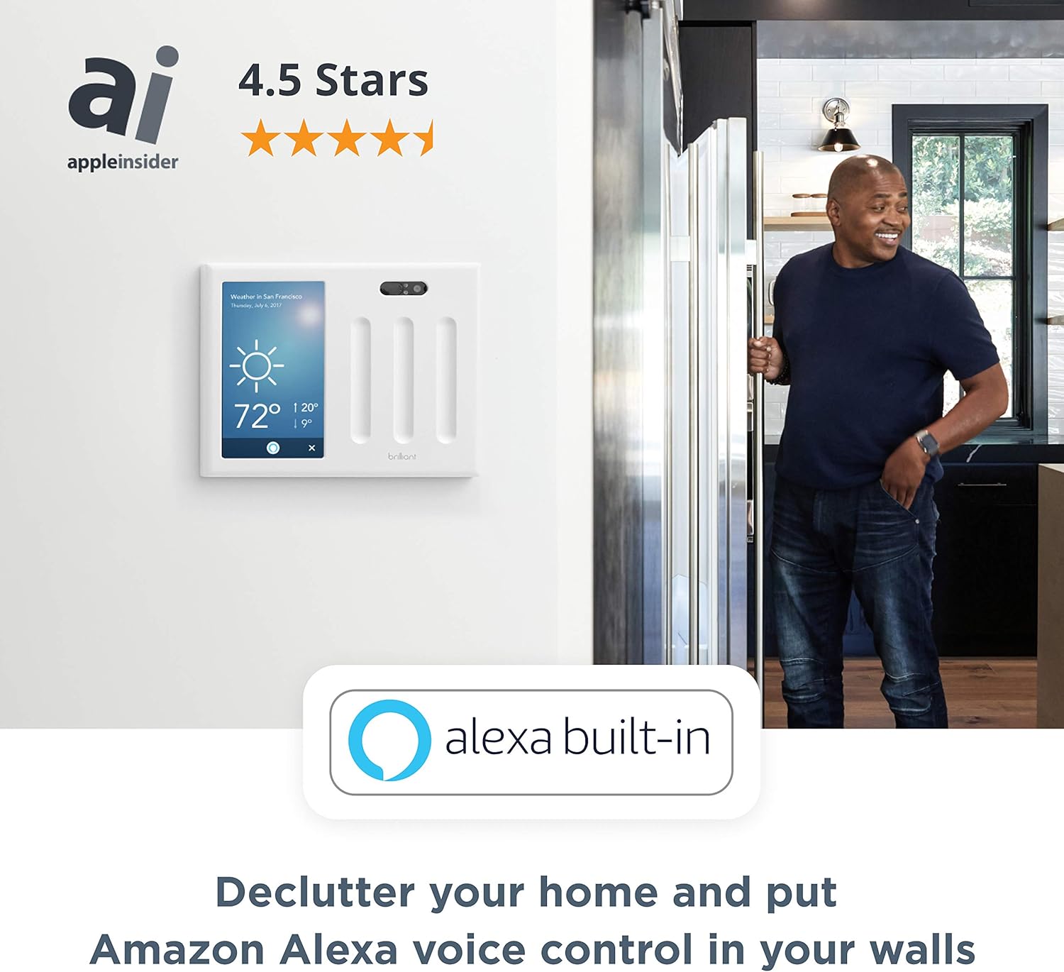 Brilliant Smart Home Control (1-Switch Panel) — Alexa Built-In & Compatible with Ring, Sonos, Hue, Kasa/TP-Link, Wemo, SmartThings, Apple HomeKit — In-Wall Touchscreen Control for Lights, Music & More: Industrial & Scientific
