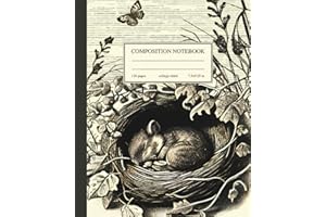 Composition Notebook College Ruled: Mouse & Butterfly Vintage Illustration | Cute Cottagecore Aesthetic Journal for College, 