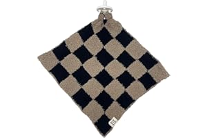 LEAPS + LEGENDS Checkered Baby Lovey Pacifier/Teether Holder 10"x10" - DreamSoft Plush Fluffy Cuddly Soothie Reversible Mini Comfort Blanket - Cute Newborn Gift Essential for Babies Boys and Girls (Black/Brown)