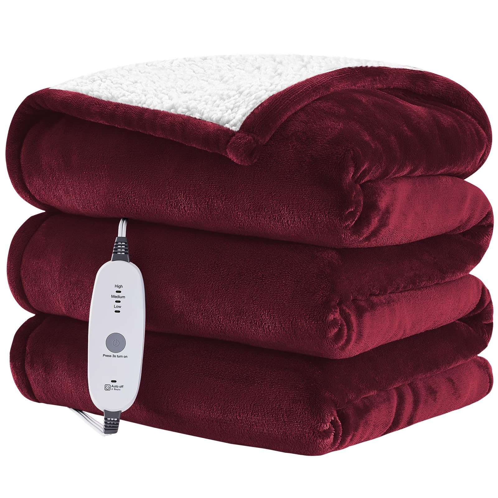 Photo 1 of HYLEORY Heated Throw Blanket Flannel Electric Blanket Throw with 4 hrs Timer Auto-Off & 3 Heating Levels Sherpa Heated Blankets with Overheating Protection,50"x60",Red