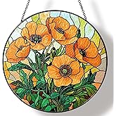 RVEAFA California Poppy Forest Sun Catcher Stained Glass Window Hanging Flower Lover Gifts for Women Poppy Wall Decor Handmade Sun Catcher Decoration for Home Garden Housewarming Gifts