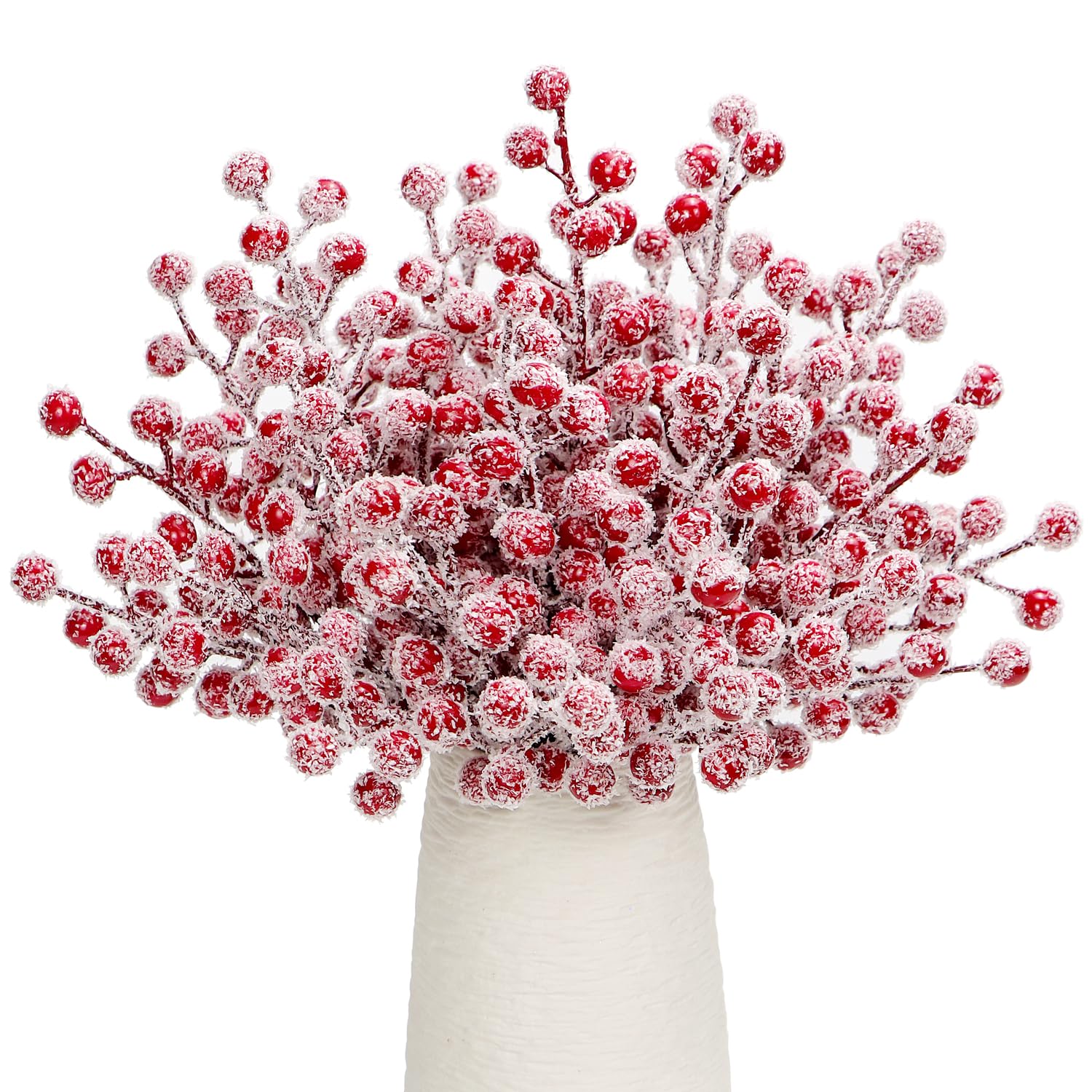 Photo 1 of 24Pcs Artificial Berry Picks Snow Sprays Christmas Frosted Holly Berry Stems Twigs Winter Branches for Christmas Tree Fillers Decor Holiday Arrangement Wreaths Garland Crafts DIY Ornaments (Red)