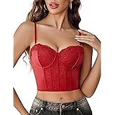 Avidlove Bustier Tops for Women Sexy V Neck Lace Top Corset with Underwired Adjustable Bralettes Crop Cute Top