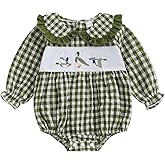Giraropa Baby Girl Outfits Smocked Bubble Romper Jumpsuit Long Sleeve Bodysuit Cute Newborn Infant Fall Winter Clothes