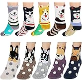 SATINIOR 10 Pairs Womens Funny Animal Socks Cute Dog Printed Socks for Girls Women Novelty Cartoon Gifts for Women Dog and Cat Lovers