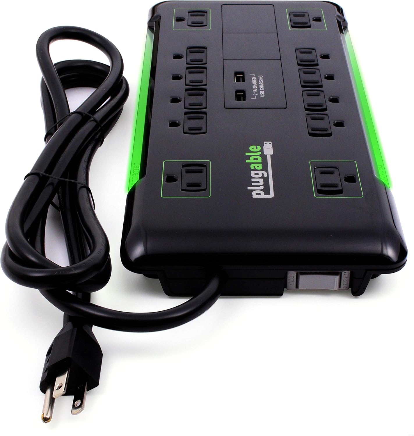 Plugable Surge Protector Power Strip with USB and 12 AC Outlets, Built-in 10.5W 2-Port USB Charger for Android, Apple iOS, and Windows Mobile Devices, 25 Foot Extension Cord: Electronics