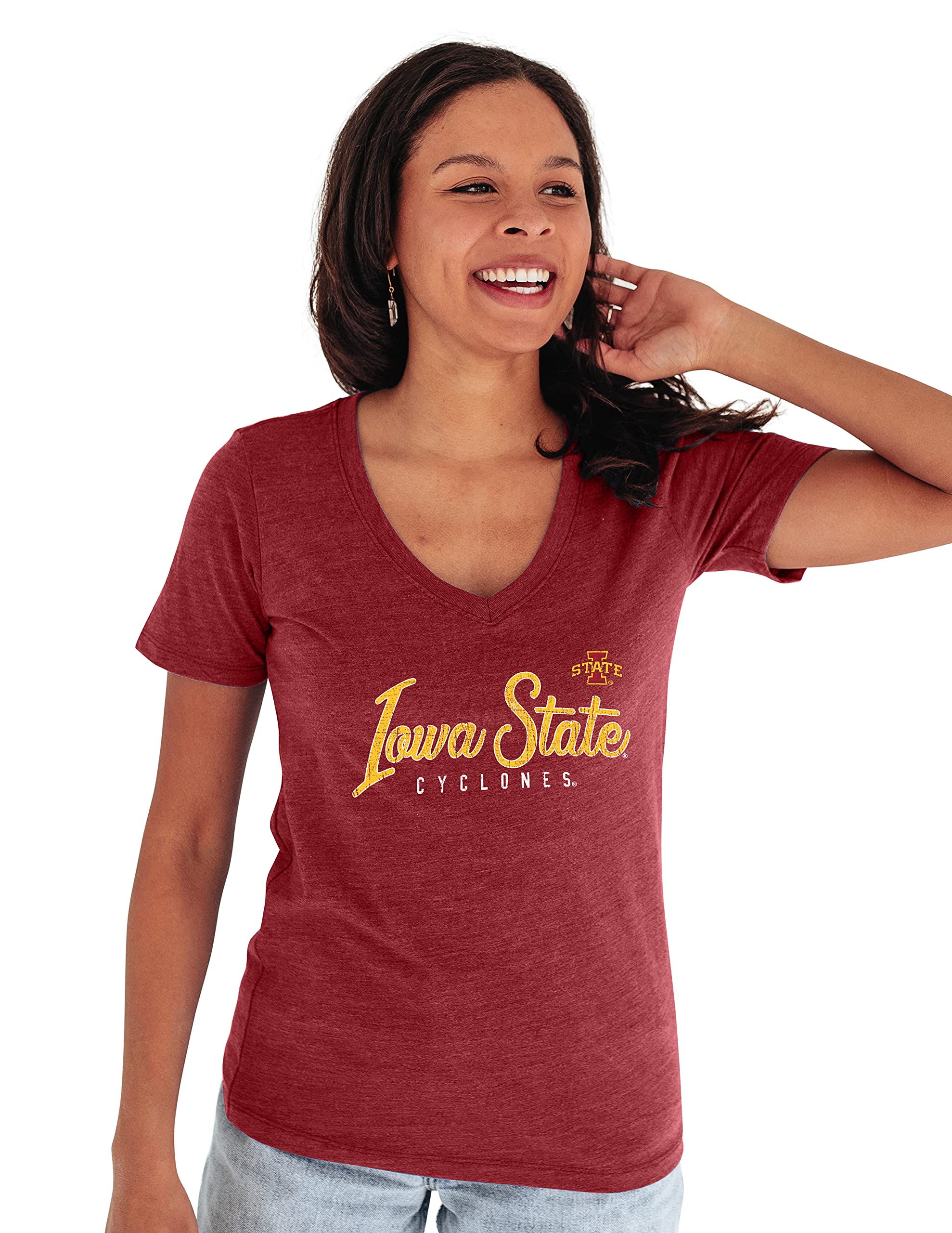 Blue 84 Women's Iowa State Cyclones Premium V-neck Tri Blend T Shirt, Iowa State Cyclones Cardinal, Large Image