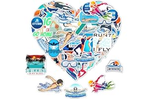 ZULUVINYL 50 Pack Pcs Swimming Stickers for Water Bottles Waterproof Vinyl Laptop Luggage Scrapbooking Funny Sports Sticker Packs Bulk Teens Adults Girls Boys Women Aesthetic Small Decals
