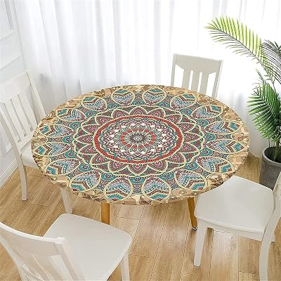 FANSU Round Tablecloth 100cm Elastic Edges Waterproof Mats Mandala