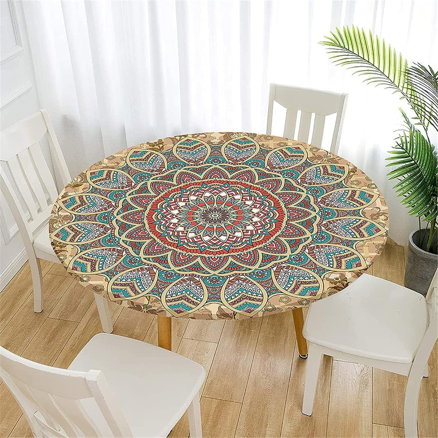 FANSU Round Tablecloth 70cm, Washable Round Table Cover Mandala Wipe Clean Waterproof Table Protector for Kitchen Dining Room, Great for Diameter of Circle Table 50-60