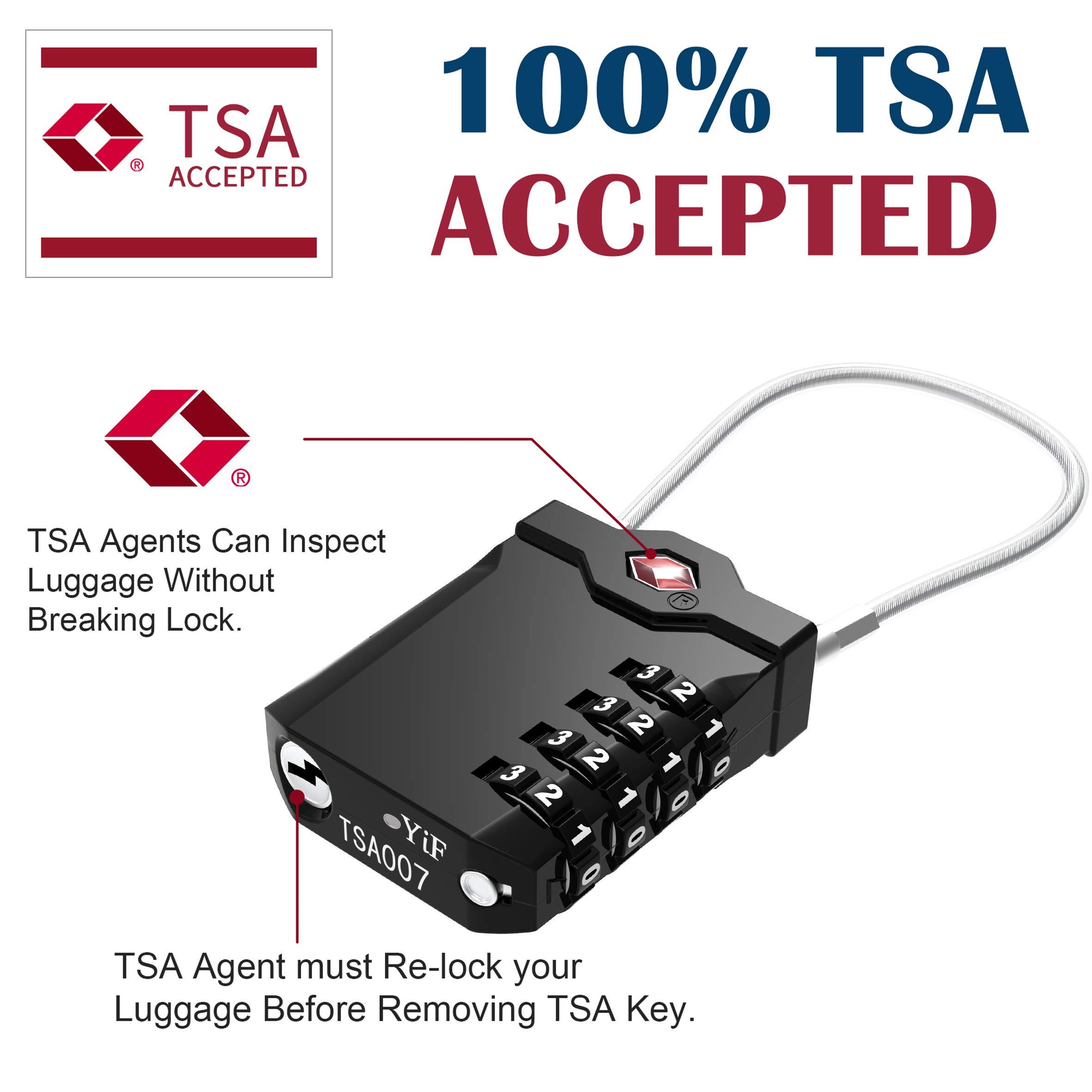 TSA Approved Luggage Locks With Steel Cable 4 Digit Combination Lock